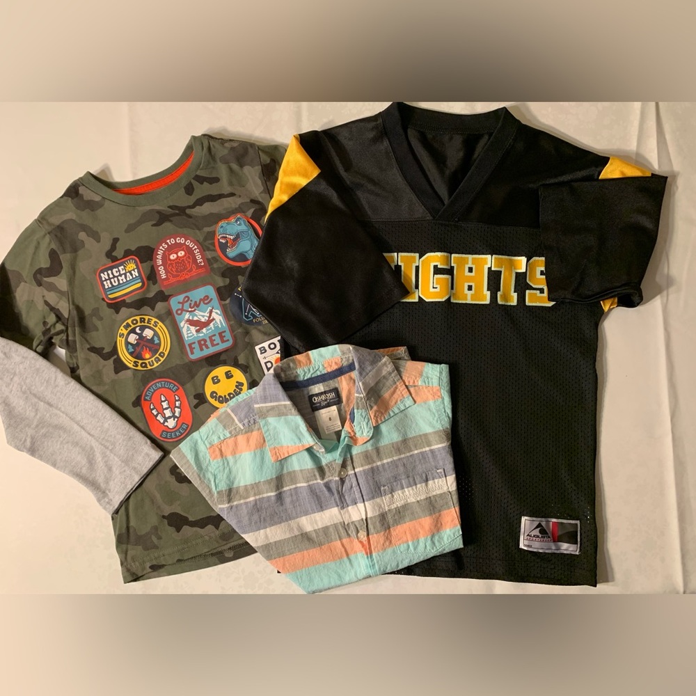 EUC Bundle 3 Shirts: Layered-Look Tee & Button Down, Size 8; Jersey Size 10/12